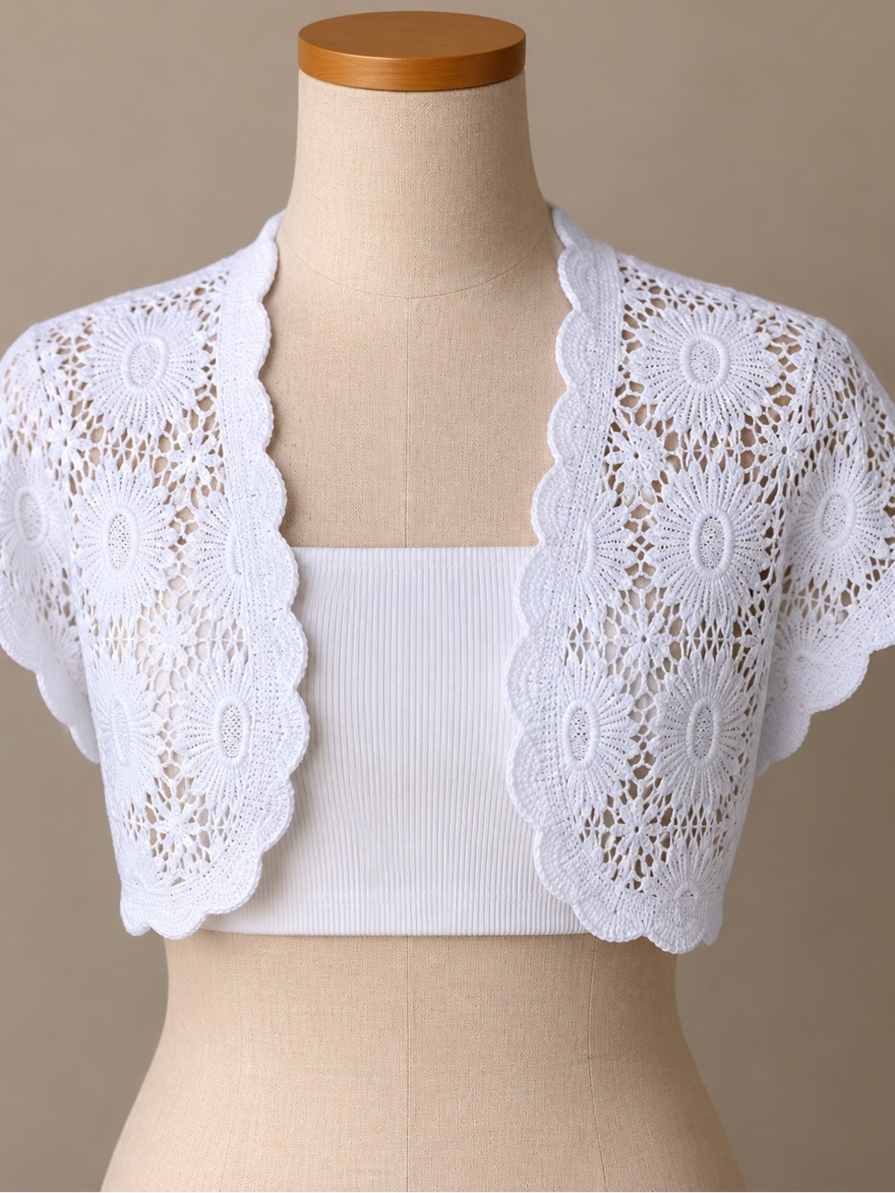 House of Harlow 1960 White Crochet Crop Bolero Shrug One Size Boho Festival